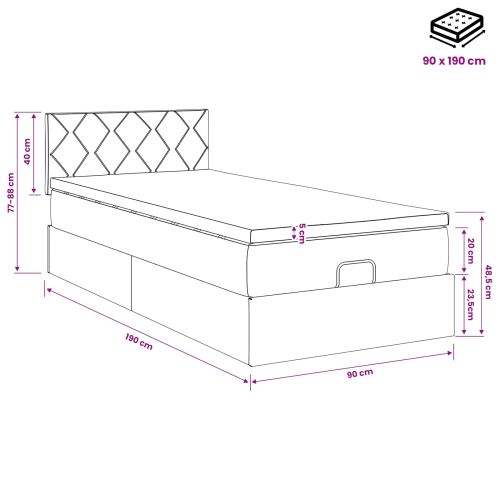 Огледално легло с матрак Тъмен кафяв 90 x 190 cm Текстил