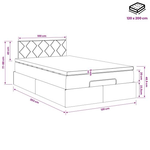 Огледално легло с матрак Тъмносиво 120 x 200 cm Текстил