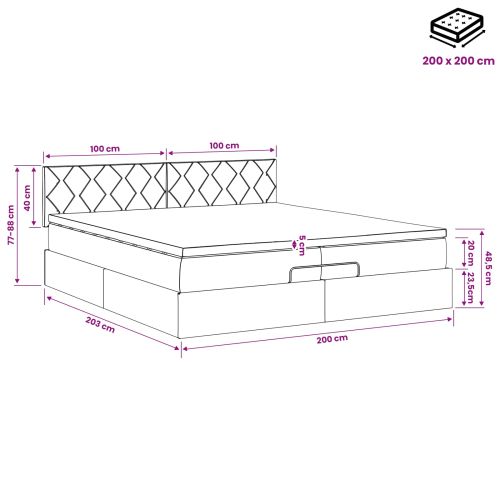 Огледално легло с матрак с таблото Синьо 200 x 200 cm Текстил