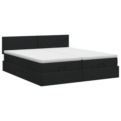 Огледално легло с матрак с таблото 2 бр. Черно Текстил
