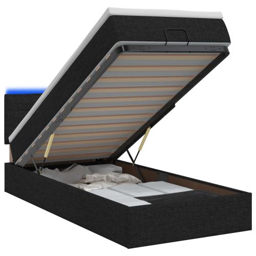 Отоман с матрак и LED с LED ленти Черно 90 x 200 cm Текстил