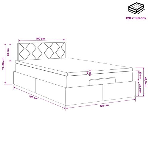 Отоман с матрак и LED Тъмен кафяв 120 x 190 cm Текстил
