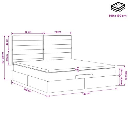 Огледално легло с матрак с таблото Таупе 140 x 190 cm Текстил