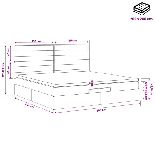 Огледално легло с матрак Тъмносиво 200 x 200 cm Текстил