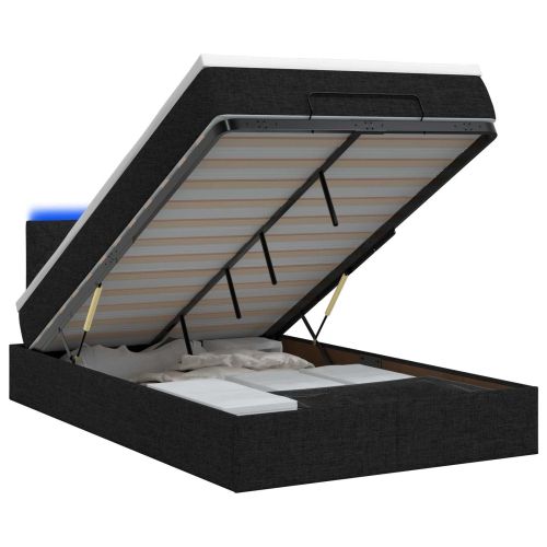 Отоман с матрак и LED с LED ленти Черно 120 x 190 cm Текстил