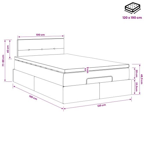 Отоман с матрак и LED с таблото Тъмнозелено 120 x 190 cm Кадифе