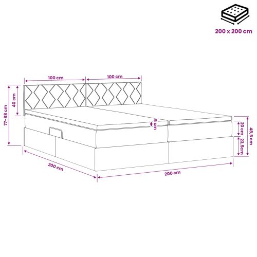 LED легло за съхранение с матрак Синьо 200 x 200 cm Текстил