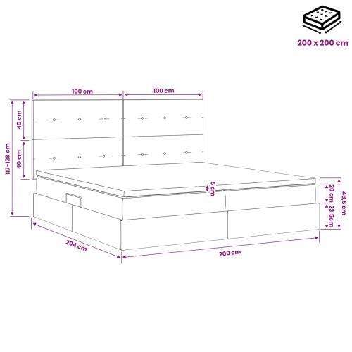 Легло с място за съхранение и матрак Тъмносиво 200 x 200 cm