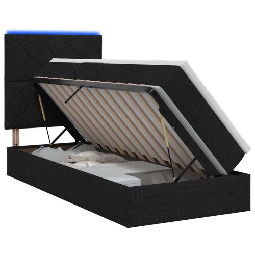 LED легло за съхранение с матрак Черно 100 x 200 cm Текстил