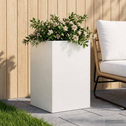 Градинска саксия Бяло 50 x 50 x 75 cm Студено валцована стомана