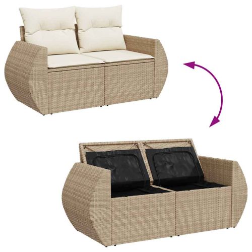 Градински диван с възглавници, 4 части, бежов полиратан