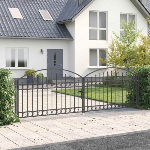 Врата за ограда ASSEN 401 x 175,5 см Стомана Сив С ключалка