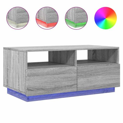 Маса за кафе с LED осветление, сив сонома, 90x49x40 см