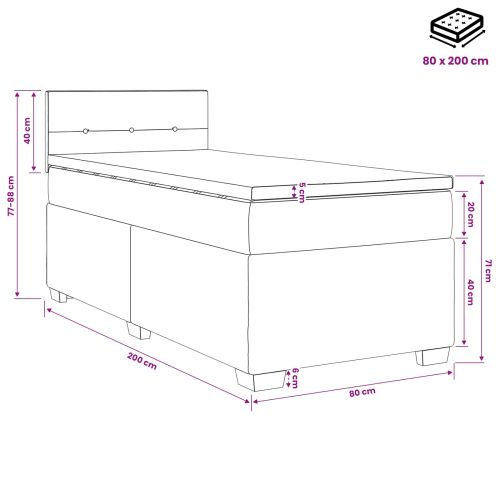 Легло с пружина и матрак с LED Черно 80 x 200 cm Текстил