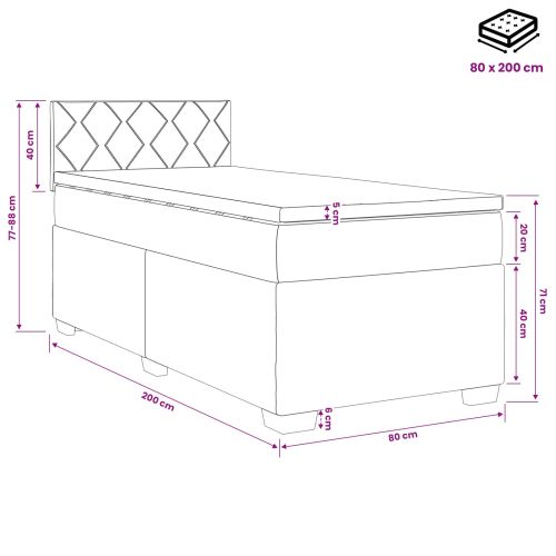 Легло с пружина и матрак с LED Светлосиво 80 x 200 cm Текстил