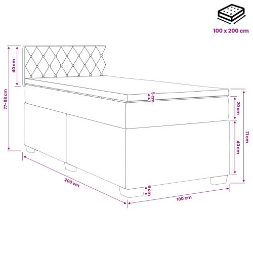 Легло с пружина и матрак с LED Синьо 100 x 200 cm Кадифе