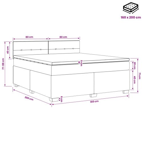 Легло с пружина и матрак с LED Светлосиво 160 x 200 cm Кадифе