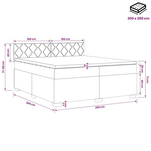 Легло с пружина и матрак с LED Синьо 200 x 200 cm Кадифе