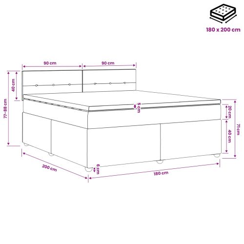 Континентално легло с матрак Светлосиво 180 x 200 cm Текстил