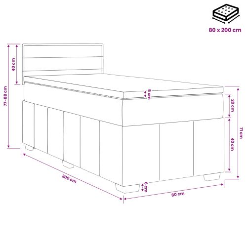 Континентално легло с матрак Светлосиво 80 x 200 cm Текстил