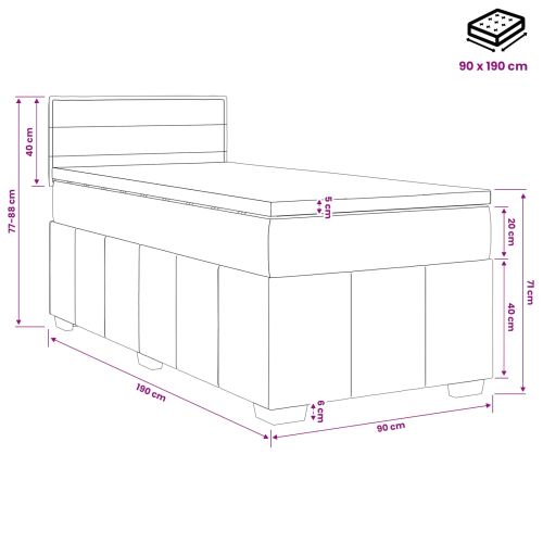 Континентално легло с матрак Черно 90 x 190 cm Текстил
