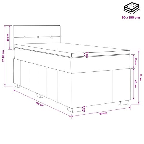 Континентално легло с матрак Светлосиво 90 x 190 cm Текстил