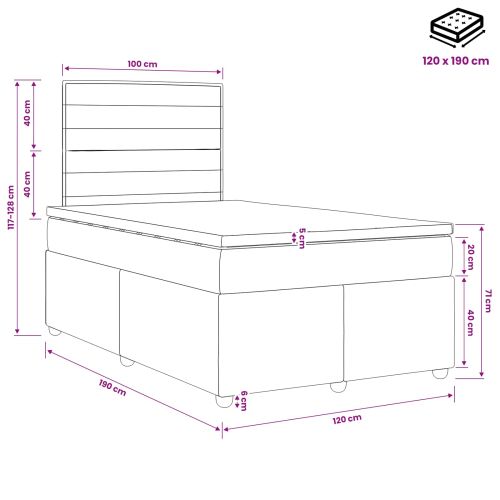 LED легло с матрак с LED ленти Тъмносиво 120 x 190 cm Текстил