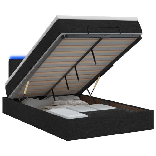 Отоман с матрак и LED с LED ленти Черно 120 x 200 cm Текстил