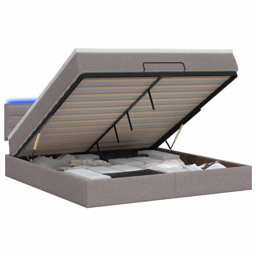 Отоман с матрак и LED с LED ленти Таупе 140 x 200 cm Текстил