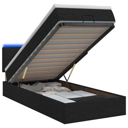 Отоман с матрак и LED с LED ленти Черно 80 x 200 cm Текстил