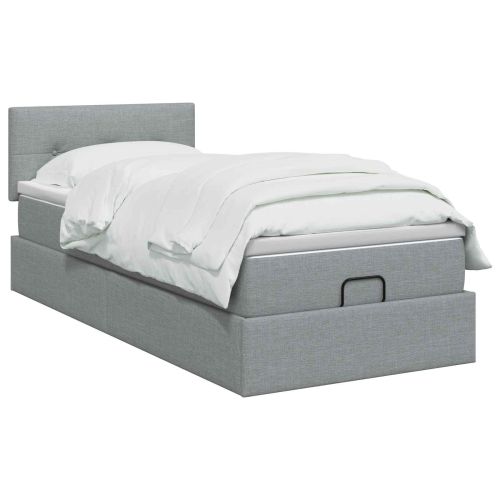 Отоман с матрак и LED с таблото Светлосиво 90 x 190 cm Текстил