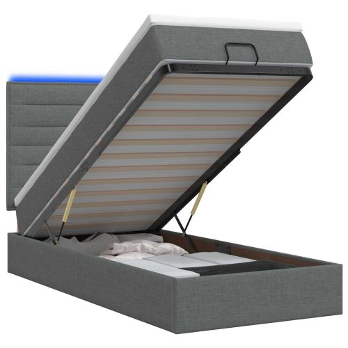 Отоман с матрак и LED с LED ленти Тъмносиво 80 x 200 cm Текстил