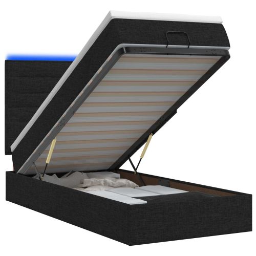 Отоман с матрак и LED с LED ленти Черно 90 x 190 cm Текстил