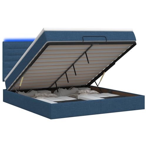 Отоман с матрак и LED с LED ленти Синьо 140 x 190 cm Текстил