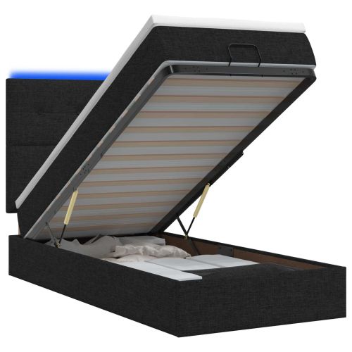 Отоман с матрак и LED с LED ленти Черно 90 x 200 cm Текстил