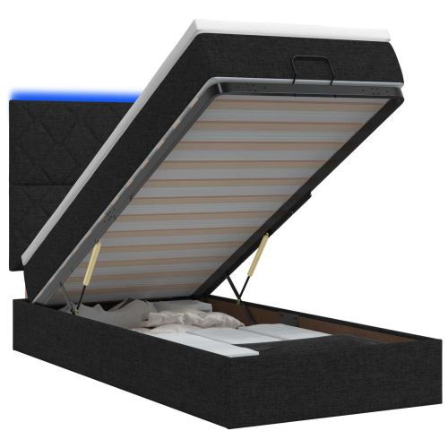 Отоман с матрак и LED с LED ленти Черно 100 x 200 cm Текстил