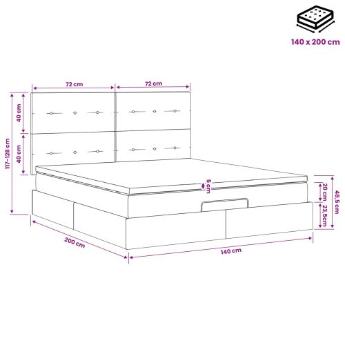 Отоман с матрак и LED с LED ленти Розово 140 x 200 cm Кадифе