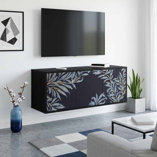 Стенен телевизионен шкаф DOKKUM 102 x 33 x 40 см Черен дъб