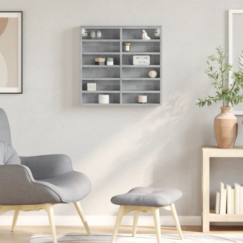 Шкаф витрина, бетонно сив, 60x8,5x58 см, инженерно дърво