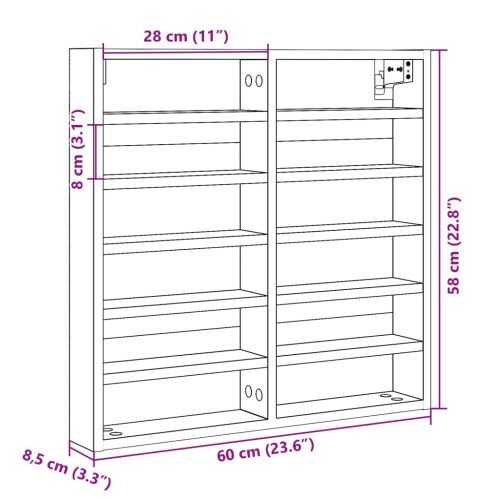 Шкаф витрина, бетонно сив, 60x8,5x58 см, инженерно дърво