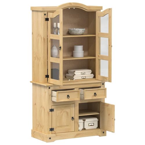 Стъклен шкаф витрина Corona 100x48,5x179 см бор масив