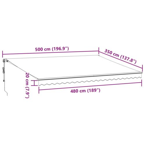 Автоматично прибираща се тента с LED, бордо, 500x350 см