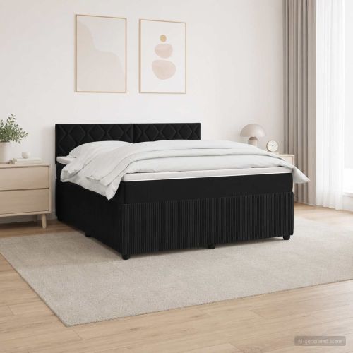 Континентално легло с матрак Черно 140 x 190 cm Кадифе