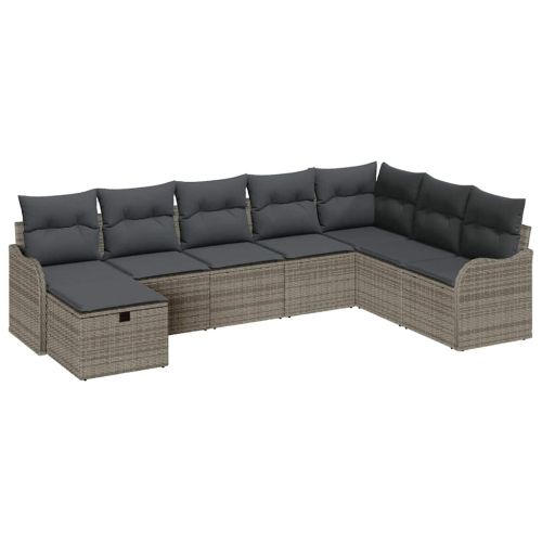 Градински Софа Комплект 8 бр. Сив полиратан