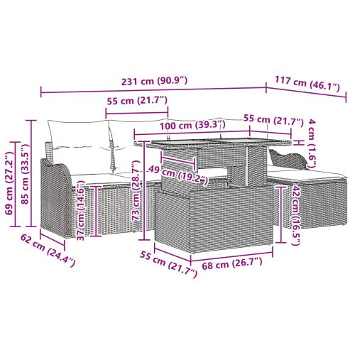 Градински Софа Комплект 6 бр. Сив и тъмен син полиратан