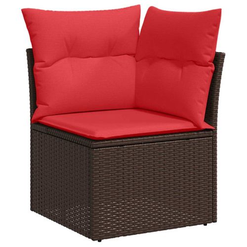 Градински Софа Комплект 8 бр. Бежов и Червен полиратан