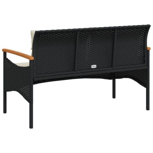 Градинска пейка с възглавници, 116x62,5x74 см, черен, полиратан