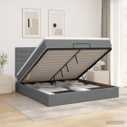 Отоман с матрак и LED с таблото Тъмносиво 140 x 190 cm Текстил