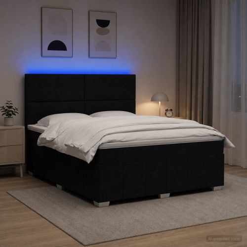 LED легло с матрак с LED ленти Черно 180 x 200 cm Текстил