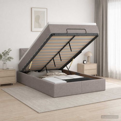 Отоман с матрак и LED с LED ленти Таупе 120 x 190 cm Текстил